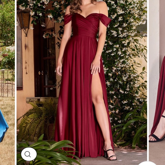 LONG OFF SHOULDER A-LINE SATIN DRESS GOWN LADIVINE 7493
CINDERELLA DIVINE LA7493 - Picture 1 of 3